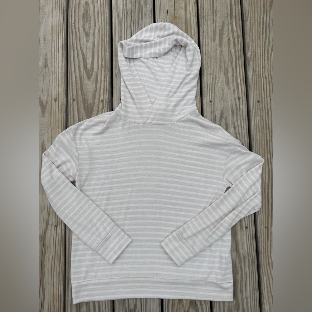 A NEW DAY Women's‎ Regular Fit Hooded Cream White Striped Sweatshirt Medium